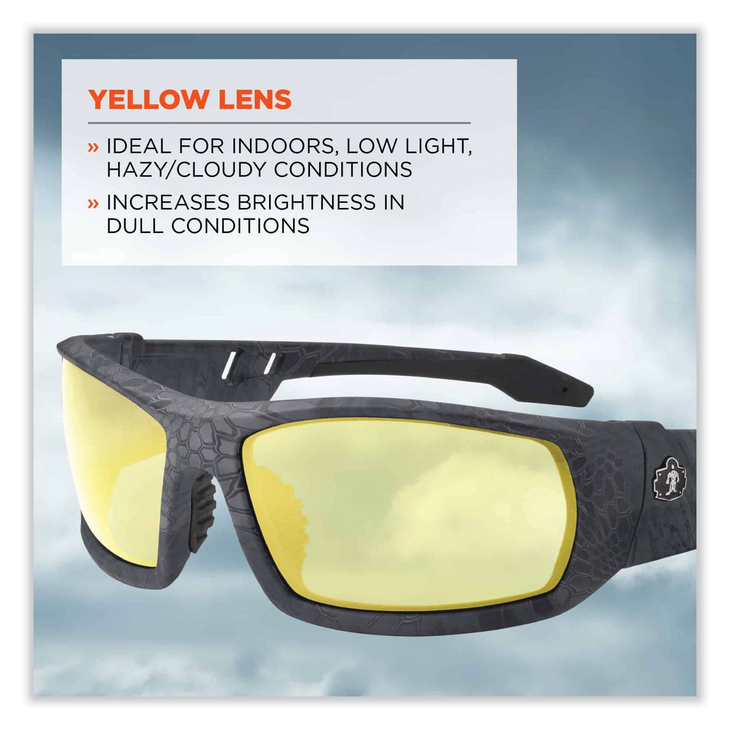 ergodyne Skullerz Odin Safety Glasses, Kryptek Typhon Nylon Impact Frame, Yellow Polycarbonate Lens (50550)