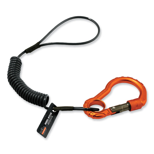 ergodyne Squids 3156 Coiled Tool Lanyard with Carabiner, 2 lb Max Work Capacity, 12" to 48", Black/Orange (19161)