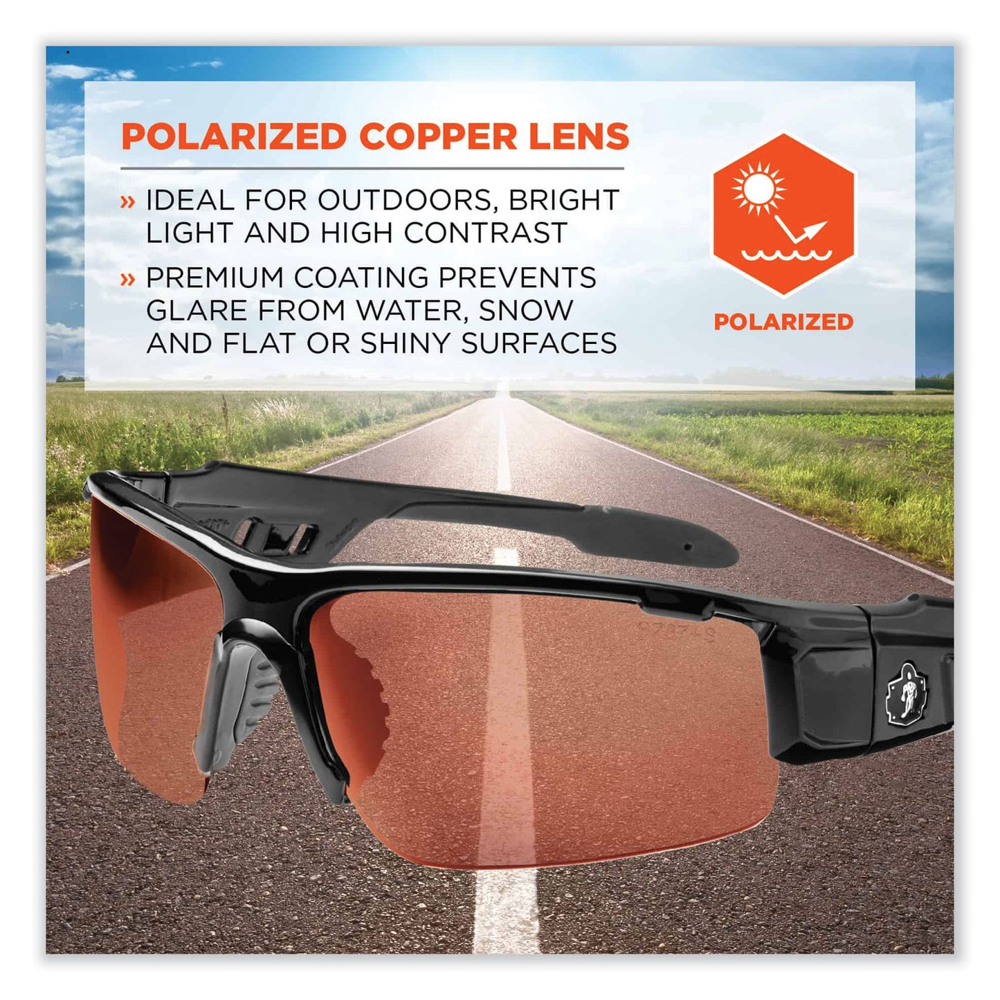 ergodyne Skullerz Dagr Safety Glasses, Black Nylon Impact Frame, Polarized Copper Polycarbonate Lens (52021)