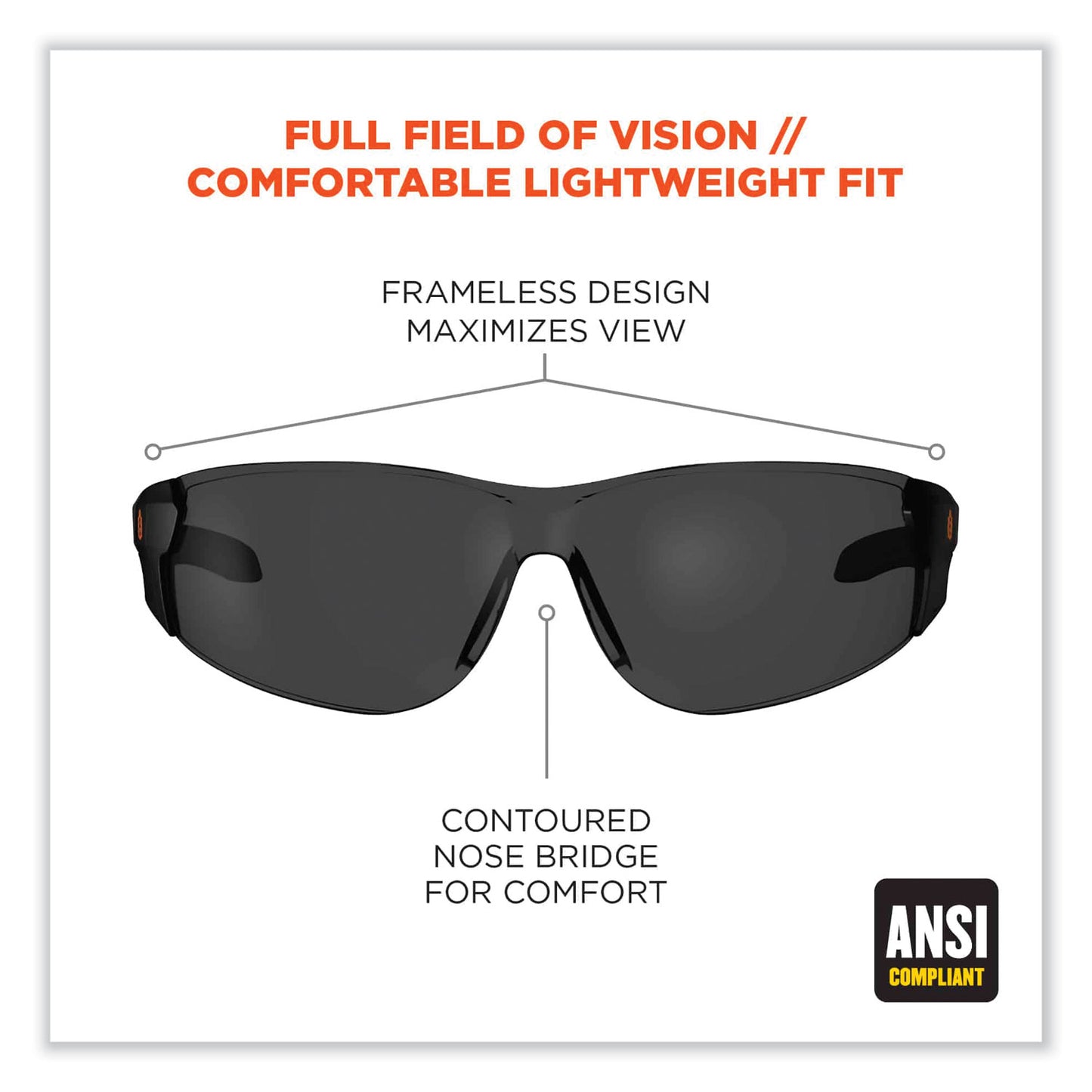 ergodyne Skullerz Saga Frameless Safety Glasses, Matte Black Nylon Impact Frame, Smoke Polycarbonate Lens (59130)