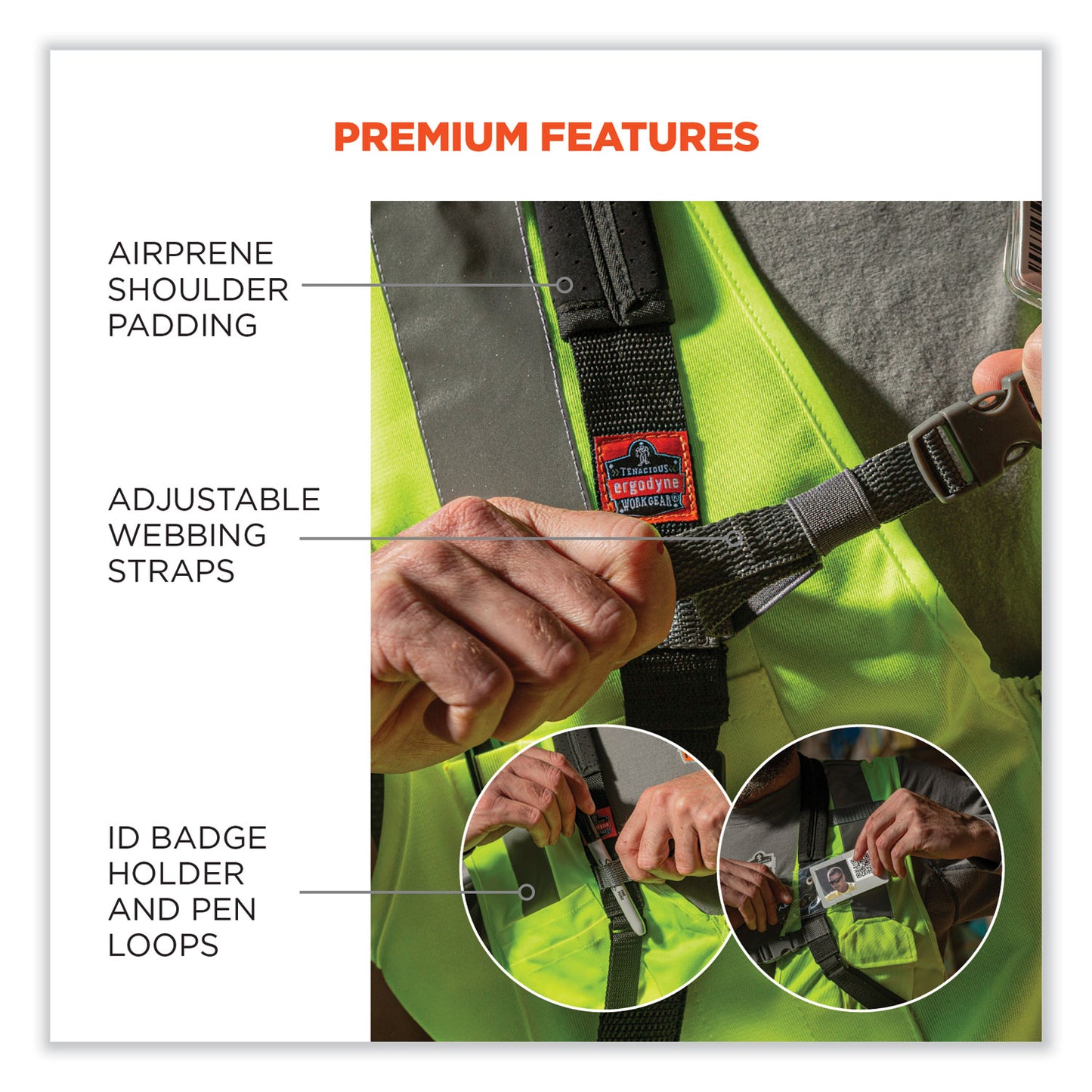 ergodyne Squids 3138 Padded Barcode Scanner Lanyard Harness, 33" Arm Strap s,18.5" Lanyard ,Black/Orange/Gray (19189)