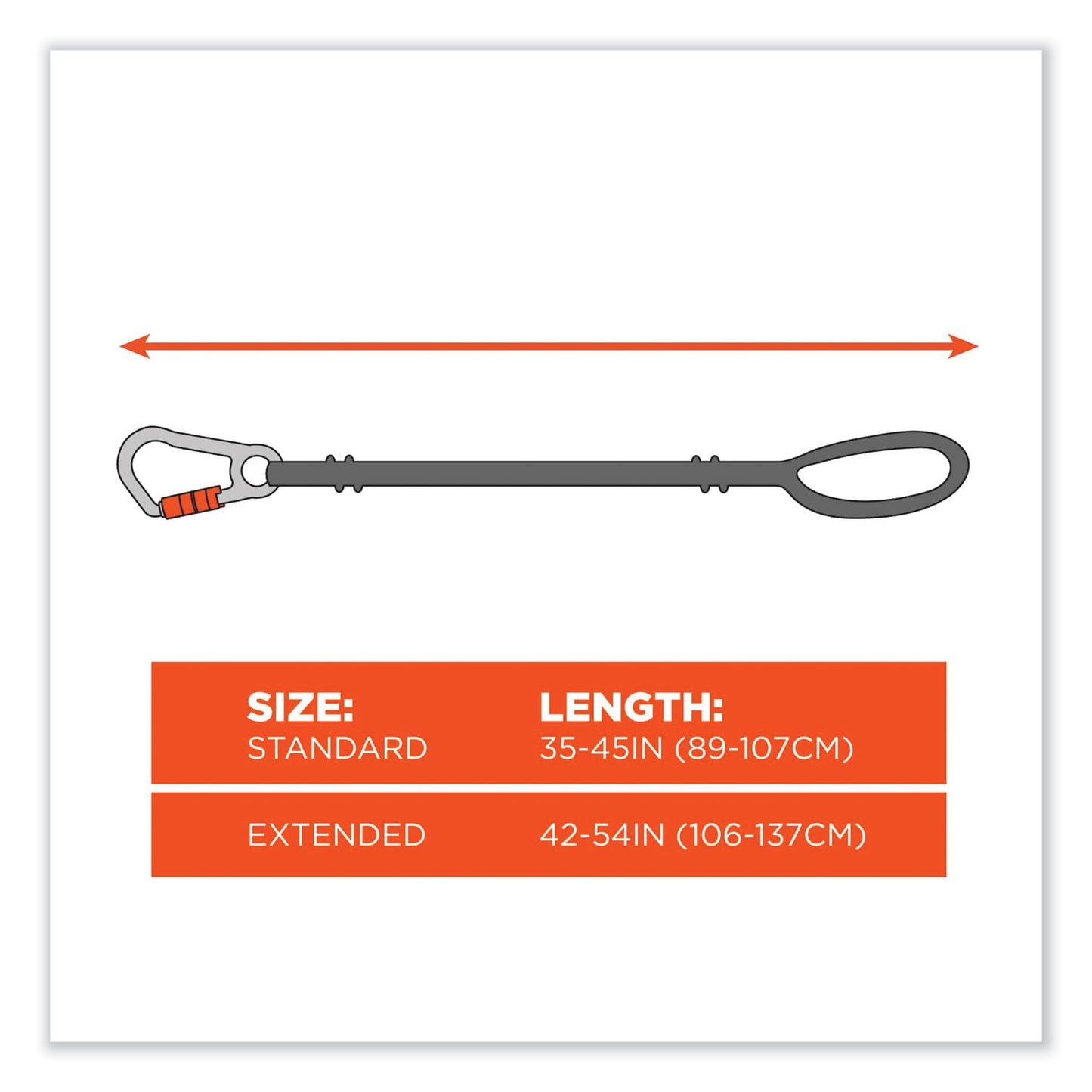 ergodyne Squids 3100 Lanyard with Aluminum Carabiner + Cinch-Loop, 10 lb Max Working Capacity, 35" to 45" Long, Lime (19003)