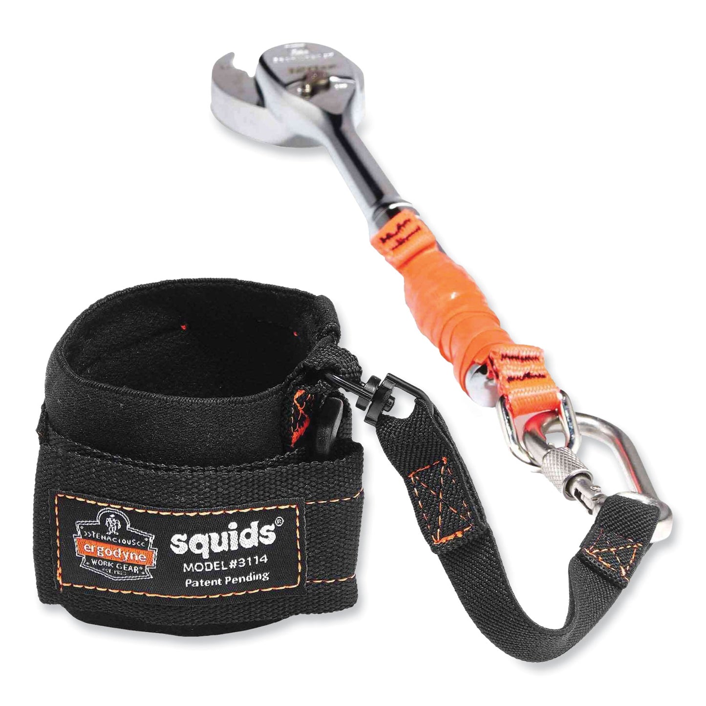 ergodyne Squids 3114 Pull-On Wrist Lanyard with Stainless Steel Carabiner, 3lb Max Working Capacity, 7.5" Long, Black (19056)