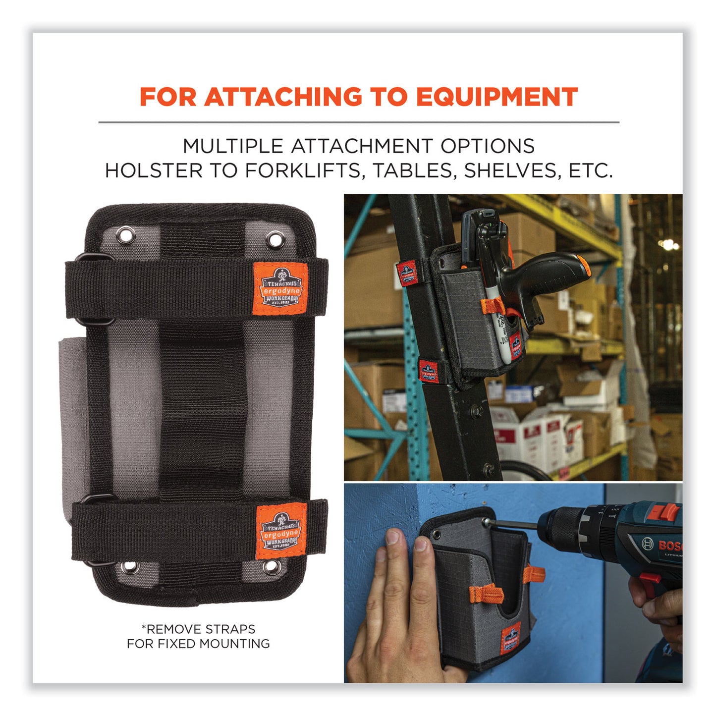 ergodyne Squids 5543 Handheld Barcode Scanner Mount Holder with Fastener Straps, 2 Compartments, 3.5 x 2.5 x 7.3, Gray (19185)