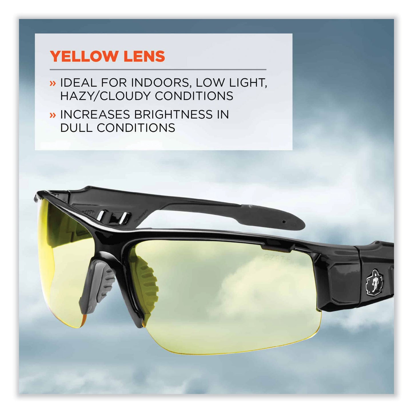 ergodyne Skullerz Dagr Safety Glasses, Black Nylon Impact Frame, Yellow Polycarbonate Lens (52050)