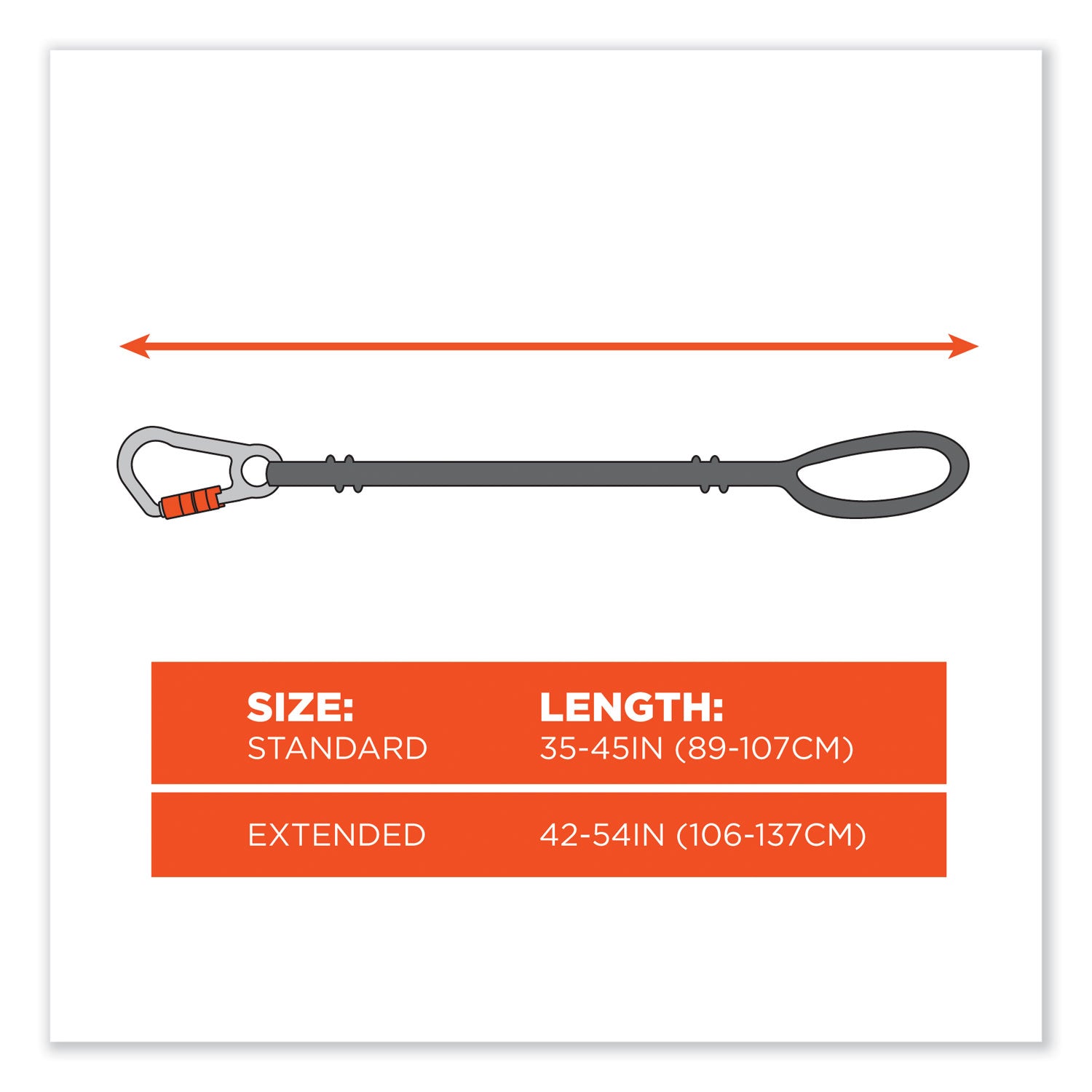 ergodyne Squids 3100 Lanyard with Aluminum Carabiner + Cinch-Loop, 10 lb Max Working Capacity, 42" to 54" Long, Black (19012)