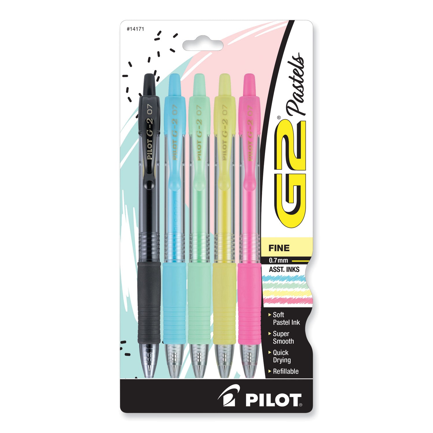 Pilot G2 Pastel Gel Pen, Retractable, Fine 0.7 mm, Assorted Pastel Ink and Barrel Colors, 5/Pack (14171)