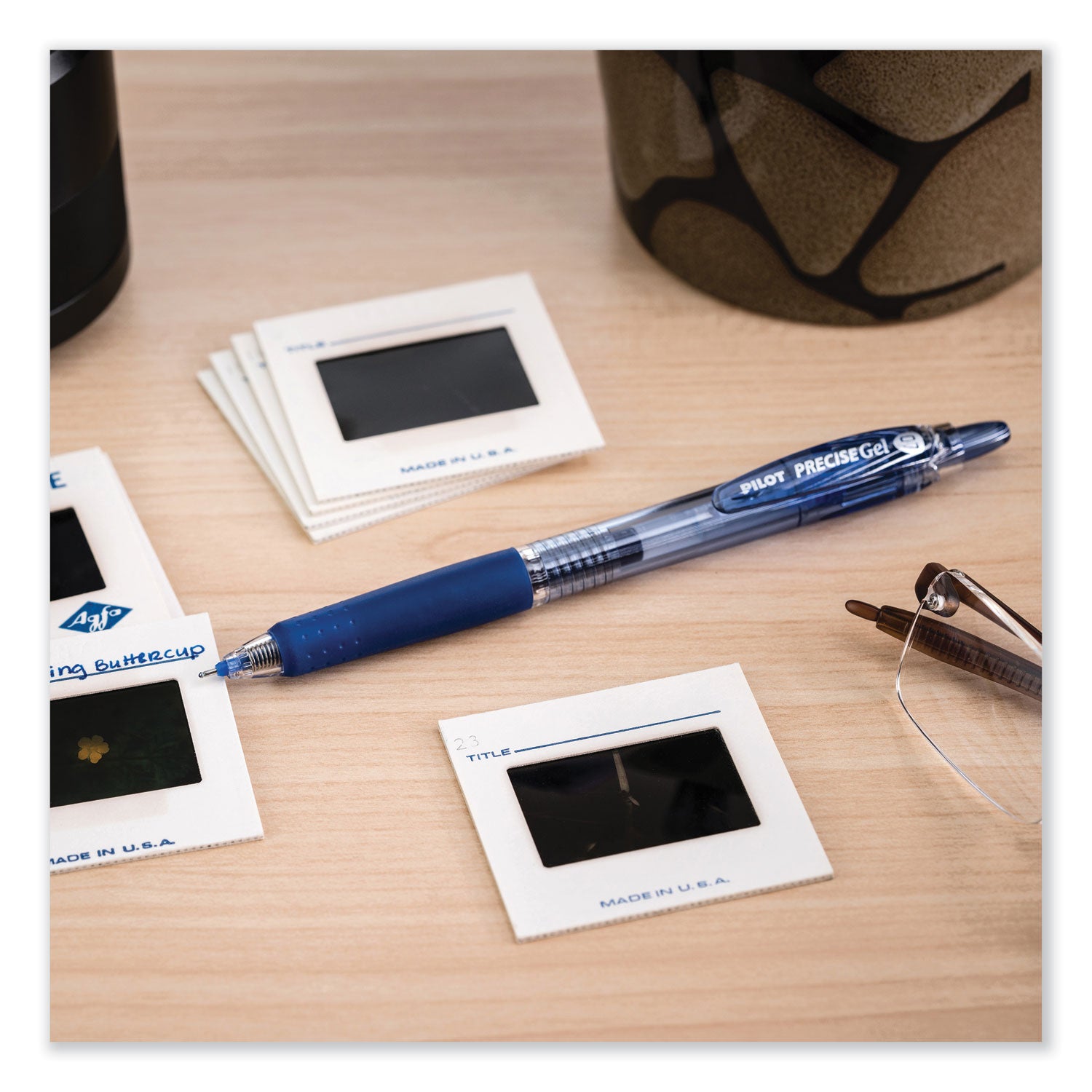 Pilot Precise Gel BeGreen Gel Pen, Retractable, Fine 0.7 mm, Blue Ink, Translucent Blue Barrel, Dozen (15002)