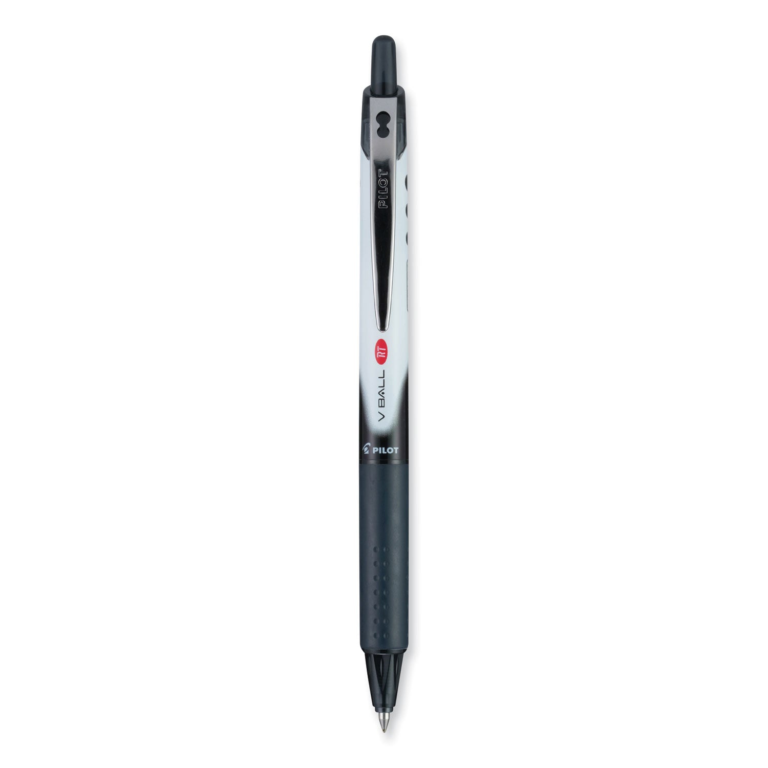 Pilot VBall RT Liquid Ink Roller Ball Pen, Retractable, Extra-Fine 0.5 mm, Black Ink, Black/White Barrel (26106)