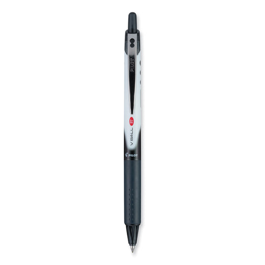 Pilot VBall RT Liquid Ink Roller Ball Pen, Retractable, Extra-Fine 0.5 mm, Black Ink, Black/White Barrel (26106)