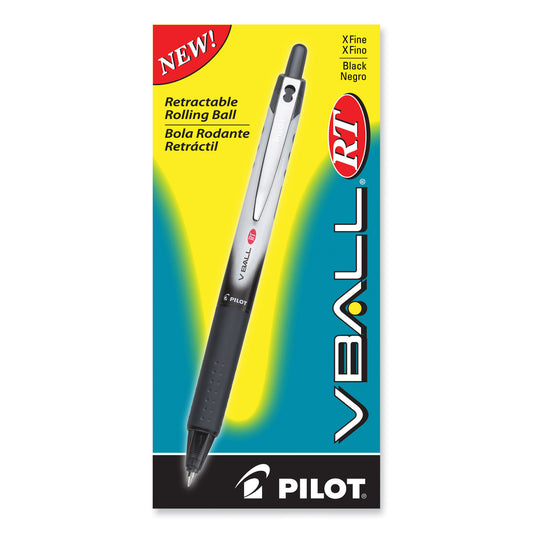 Pilot VBall RT Liquid Ink Roller Ball Pen, Retractable, Extra-Fine 0.5 mm, Black Ink, Black/White Barrel (26106)