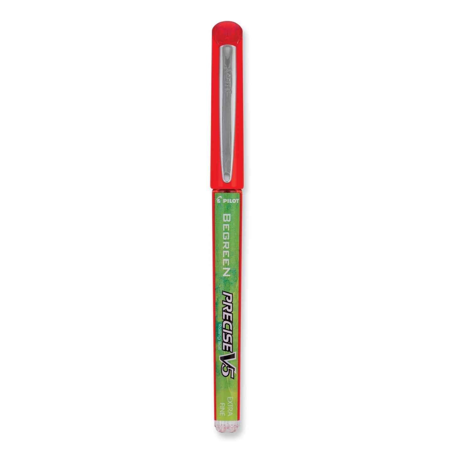 Pilot Precise V5 BeGreen Roller Ball Pen, Stick, Extra-Fine 0.5 mm, Red Ink, Red Barrel, Dozen (26302)