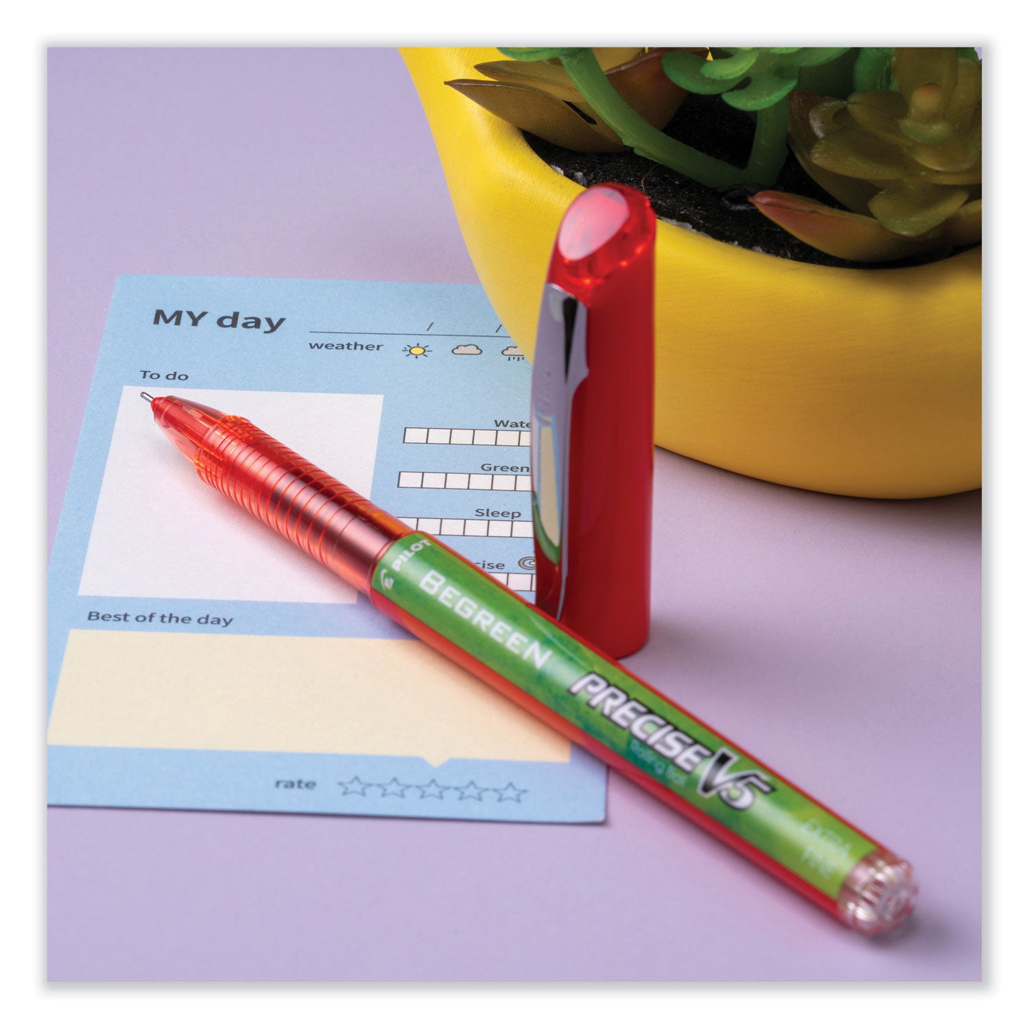 Pilot Precise V5 BeGreen Roller Ball Pen, Stick, Extra-Fine 0.5 mm, Red Ink, Red Barrel, Dozen (26302)