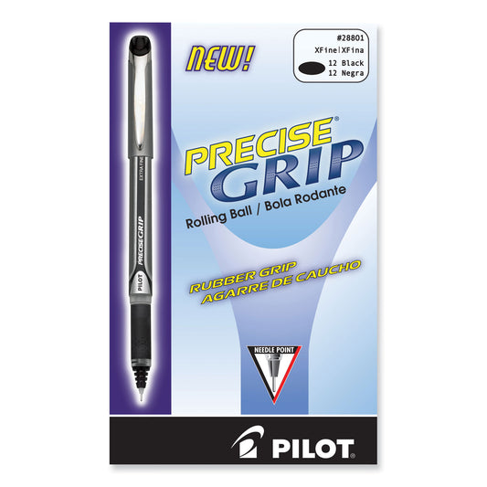 Pilot Precise Grip Roller Ball Pen, Stick, Extra-Fine 0.5 mm, Black Ink, Black Barrel (28801)