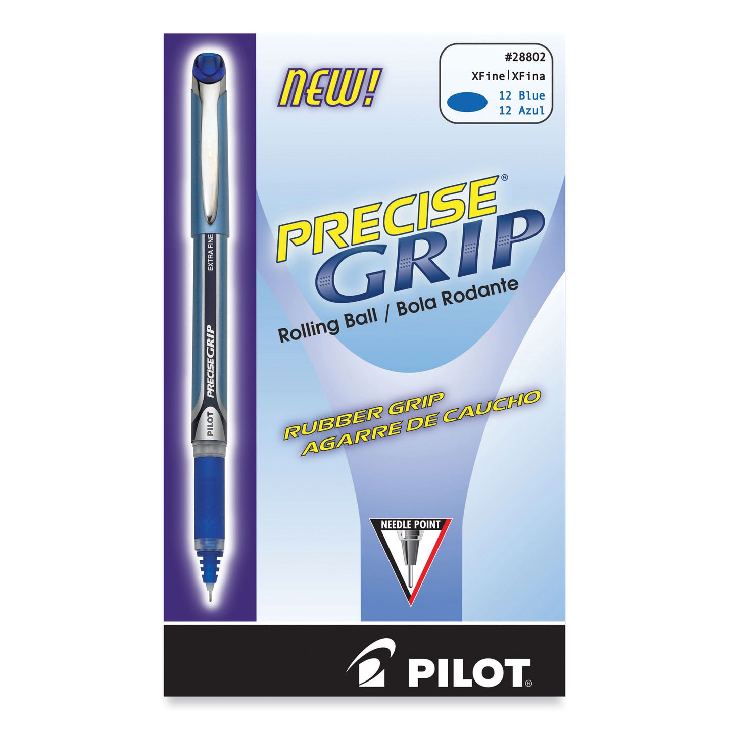 Pilot Precise Grip Roller Ball Pen, Stick, Extra-Fine 0.5 mm, Blue Ink, Blue Barrel (28802)