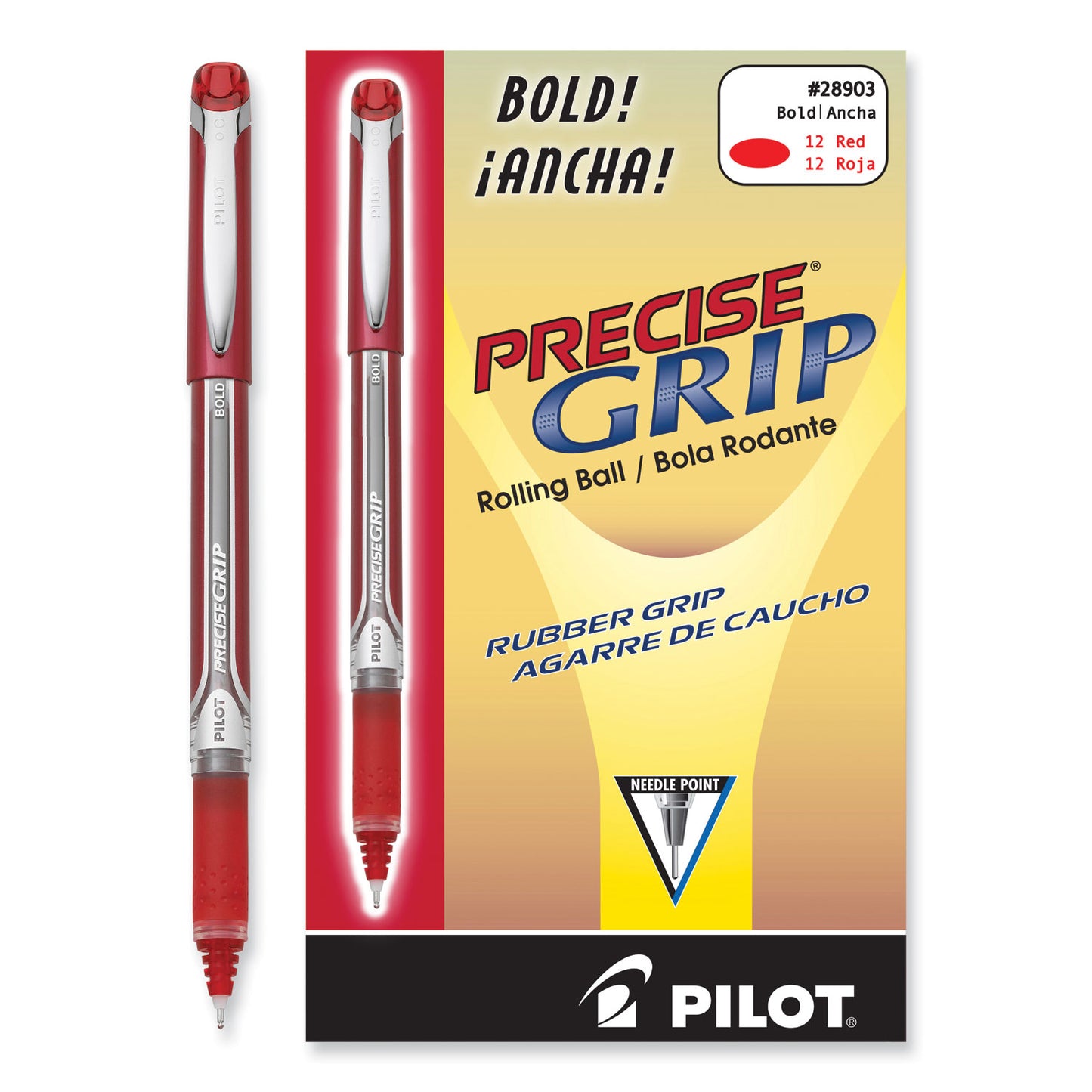 Pilot Precise Grip Roller Ball Pen, Stick, Bold 1 mm, Red Ink, Red Barrel (28903)