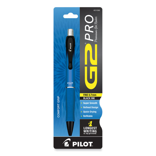 Pilot G2 Pro Gel Pen, Retractable, Fine 0.7 mm, Black Ink, Blue Barrel (31096)