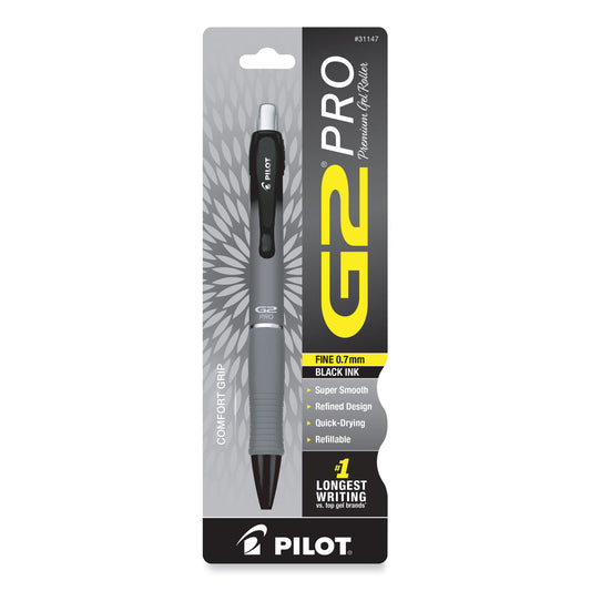 Pilot G2 Pro Gel Pen, Retractable, Fine 0.7 mm, Black Ink, Gray Barrel (31147)