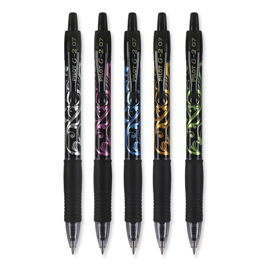 Pilot G2 Fashion Premium Gel Pen, Retractable, Fine 0.7 mm, Black Ink, Assorted Barrel Colors, 5/Pack (31373)