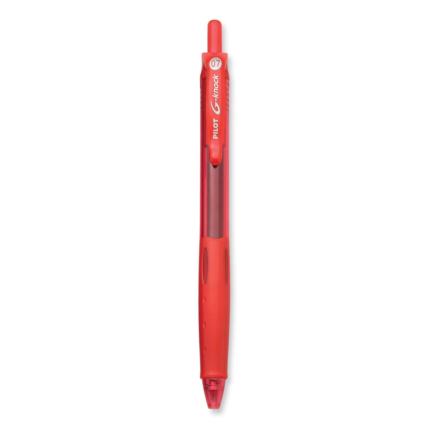 Pilot G-Knock BeGreen Gel Pen, Retractable, Fine 0.7 mm, Red Ink, Translucent Red/Red Barrel, Dozen (31508)