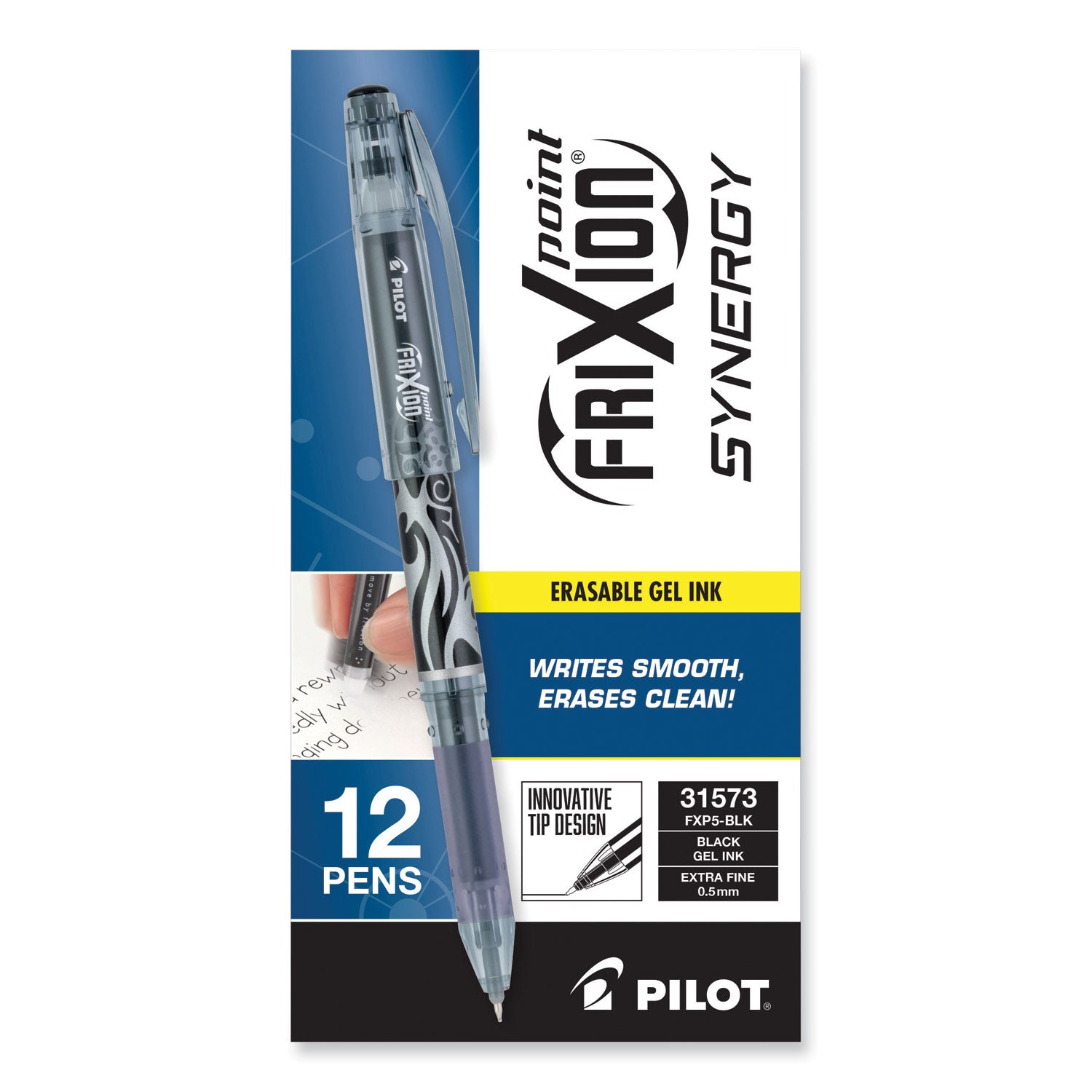 Pilot FriXion Point Erasable Gel Pen, Stick, Extra-Fine 0.5 mm, Black Ink, Black/Silver/Smoke Barrel (31573)