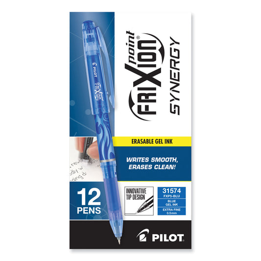 Pilot FriXion Point Erasable Gel Pen, Stick, Extra-Fine 0.5 mm, Blue Ink, Blue/Silver/Transparent Blue Barrel (31574)