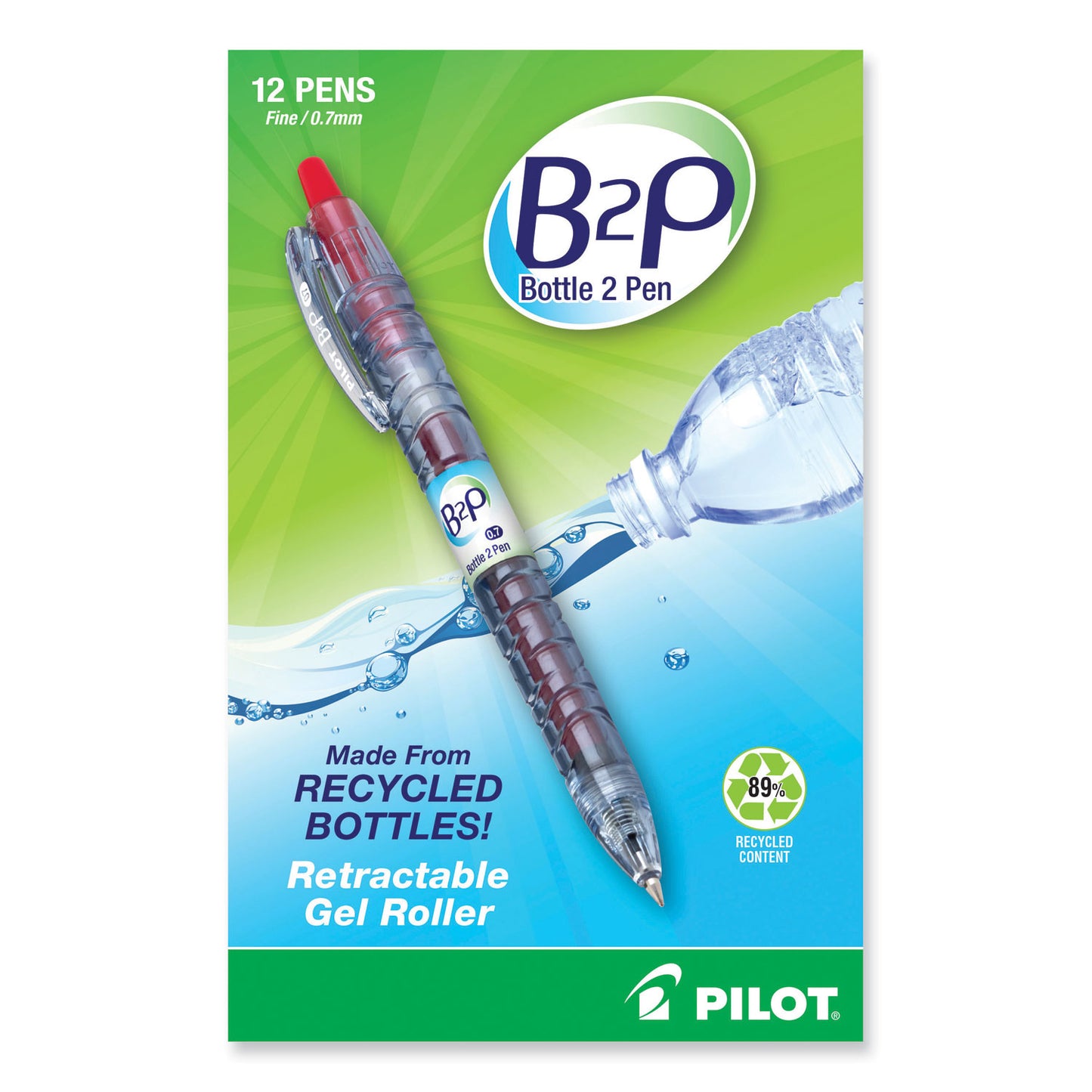 Pilot B2P Bottle-2-Pen Recycled Gel Pen, Retractable, Fine 0.7 mm, Red Ink, Translucent Blue Barrel (31602)