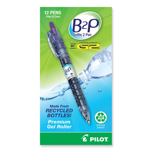 Pilot B2P Bottle-2-Pen Recycled Gel Pen, Retractable, Fine 0.7 mm, Purple Ink, Translucent Blue Barrel (31622)