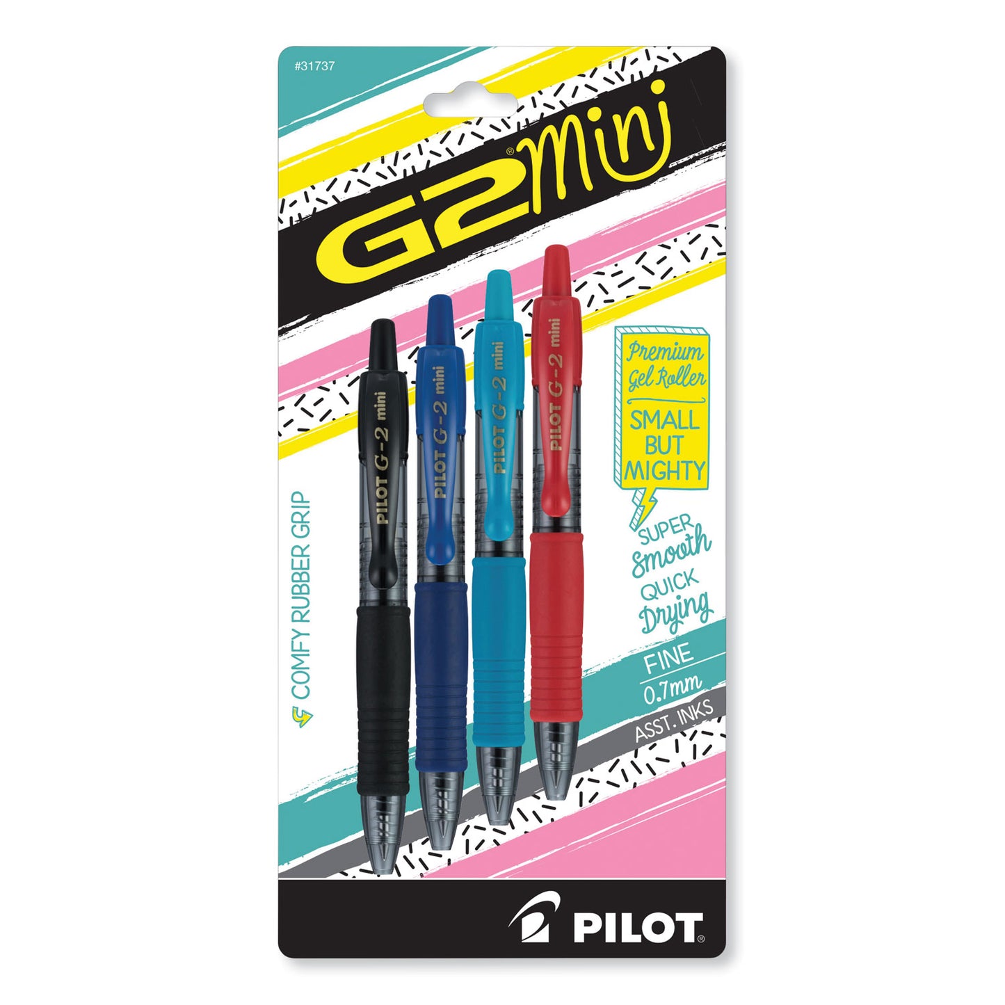 Pilot G2 Mini Gel Pen, Retractable, Fine 0.7 mm, Assorted Ink and Barrel Colors, 4/Pack (31737)