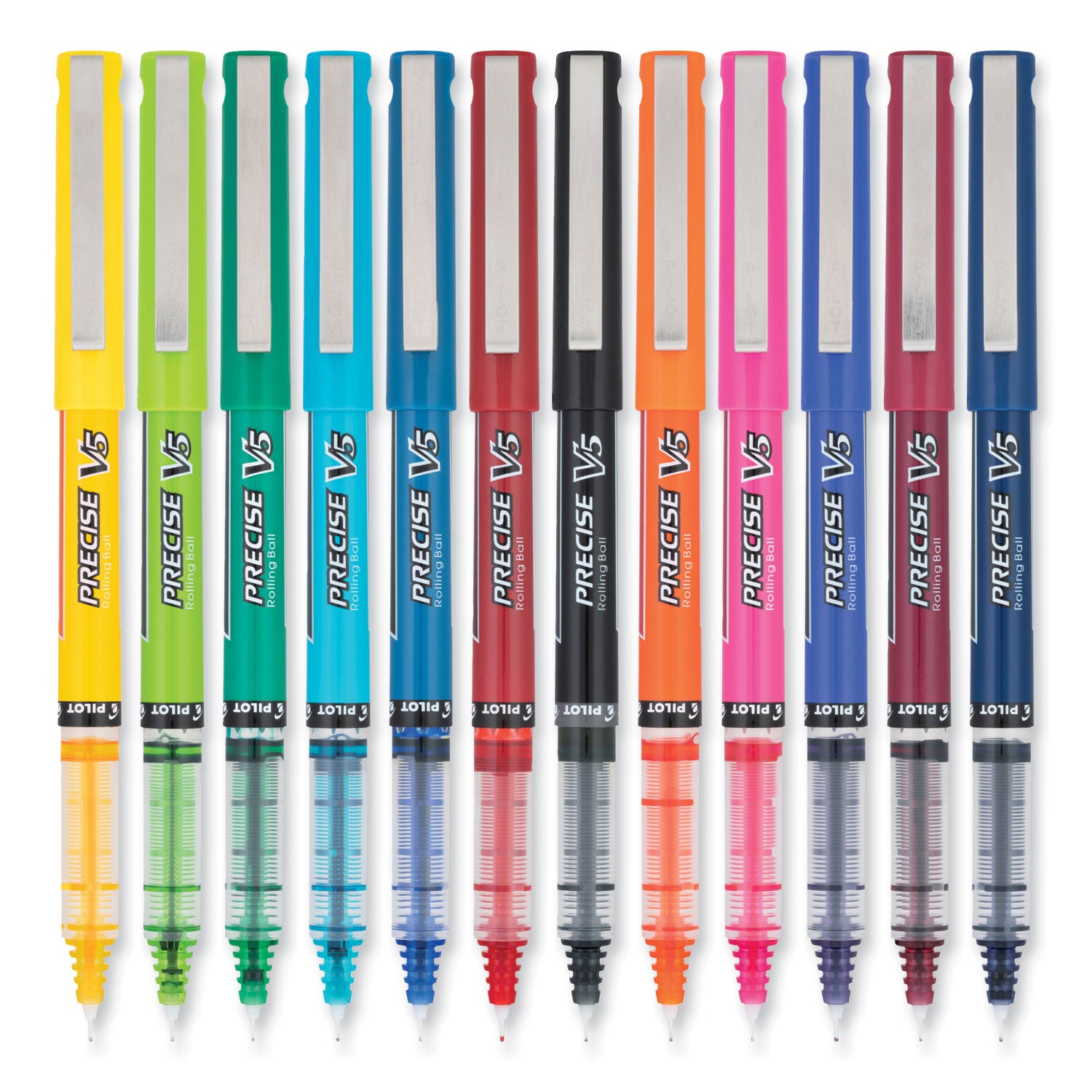 Pilot Precise V5 Roller Ball Pen, Stick, Fine 0.5 mm, Assorted Ink and Barrel Colors, Dozen (31888)