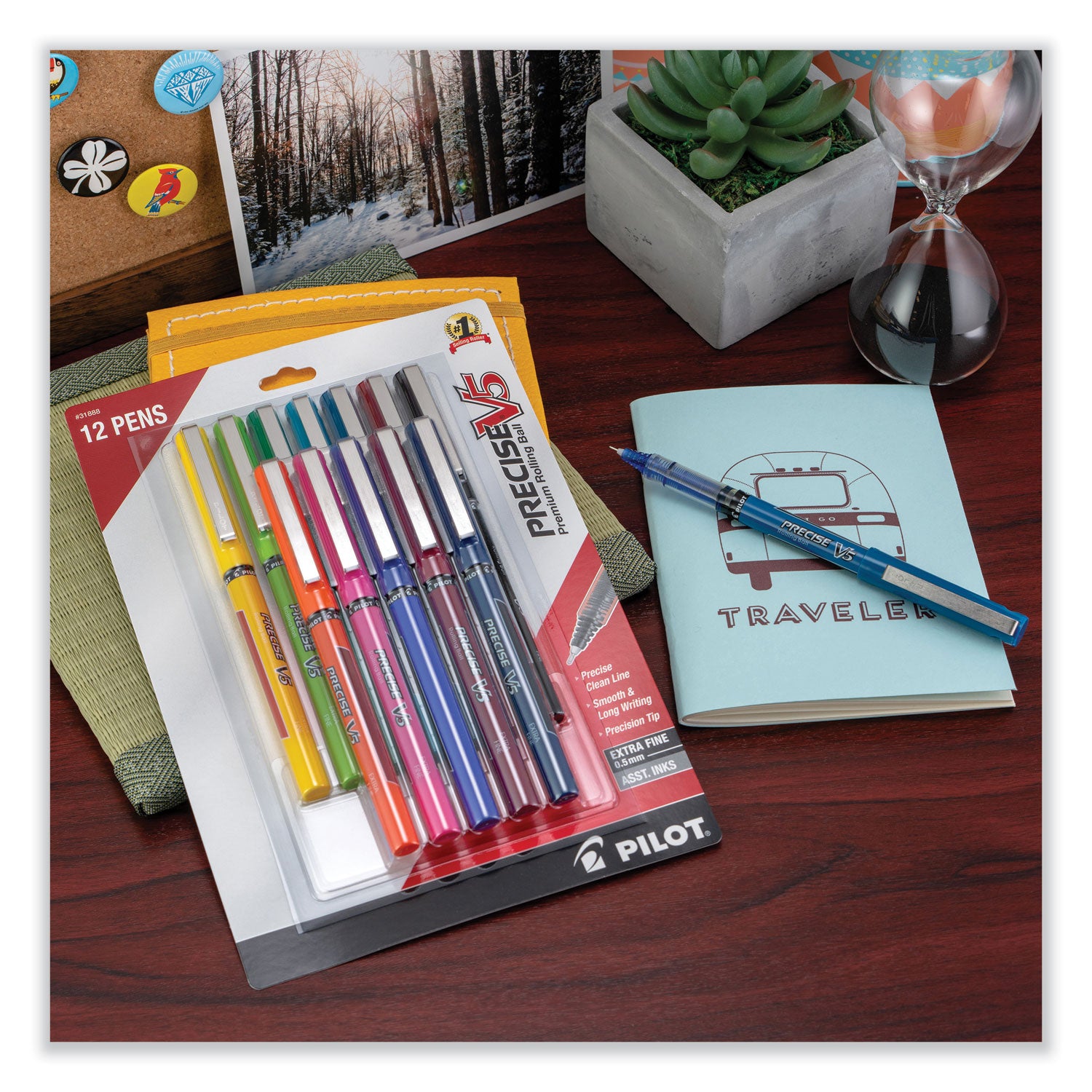 Pilot Precise V5 Roller Ball Pen, Stick, Fine 0.5 mm, Assorted Ink and Barrel Colors, Dozen (31888)