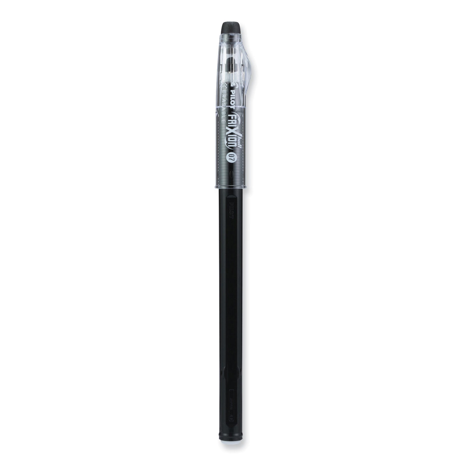 Pilot FriXion ColorSticks Erasable Gel Pen, Clipless Stick, Fine 0.7 mm, Black Ink, Black Barrel, Dozen (32465)