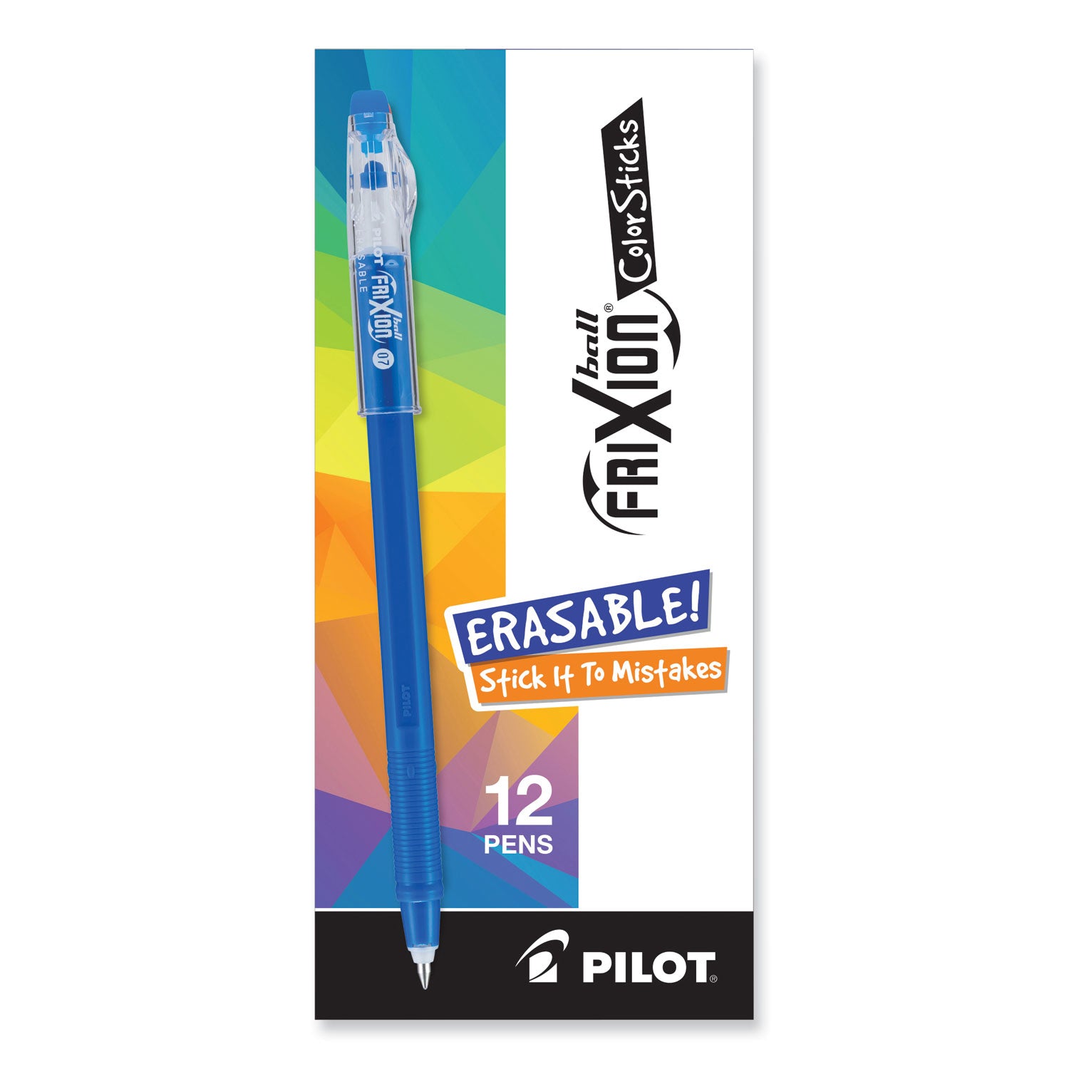 Pilot FriXion ColorSticks Erasable Gel Pen, Clipless Stick, Fine 0.7 mm, Blue Ink, Blue Barrel, Dozen (32466)