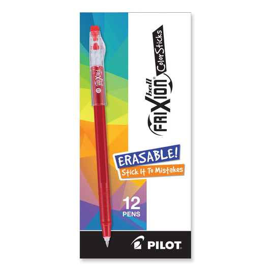 Pilot FriXion ColorSticks Erasable Gel Pen, Clipless Stick, Fine 0.7 mm, Red Ink, Red Barrel, Dozen (32467)