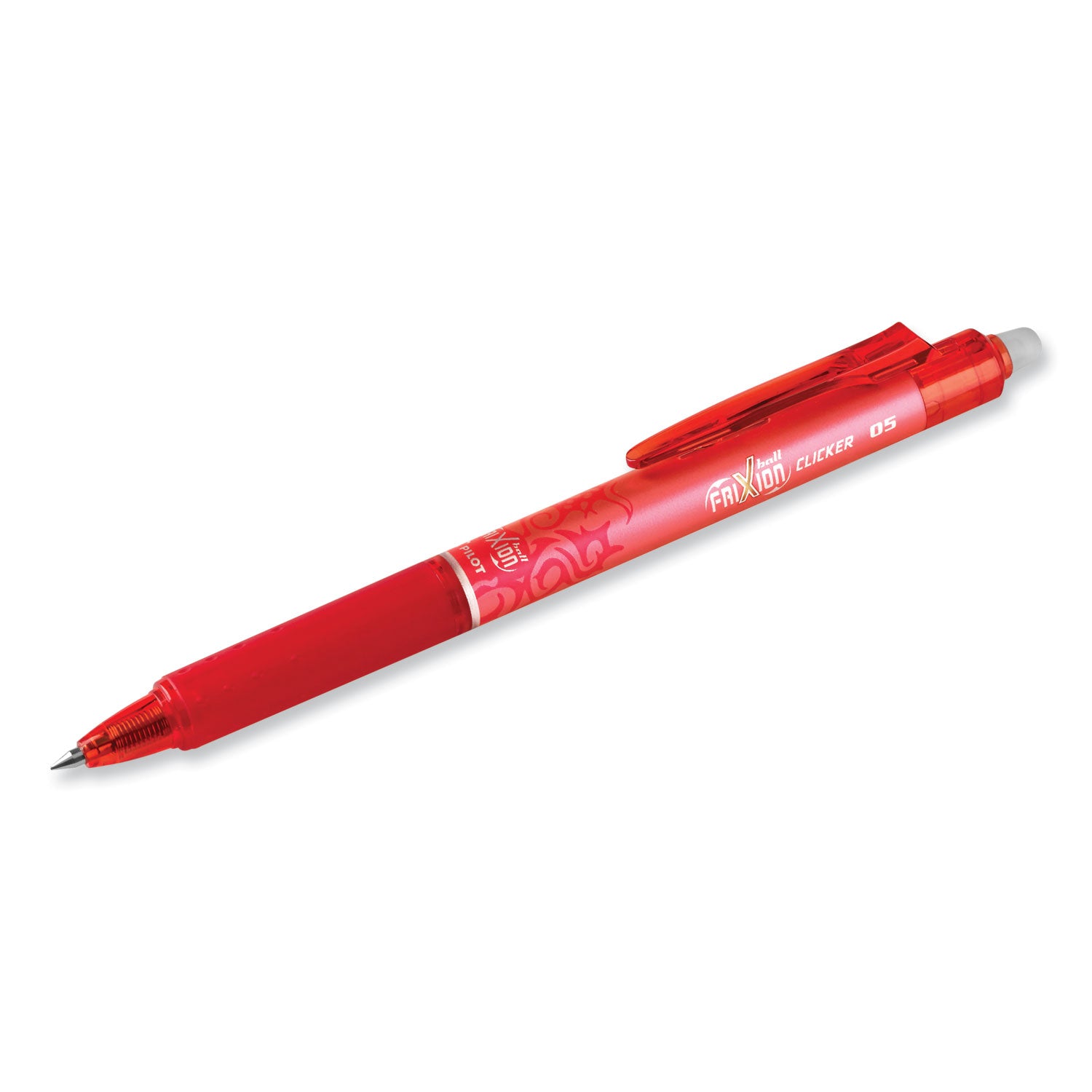 Pilot FriXion Clicker Erasable Gel Pen, Retractable, Extra-Fine 0.5 mm, Red Ink, Red Barrel, Dozen (32522)