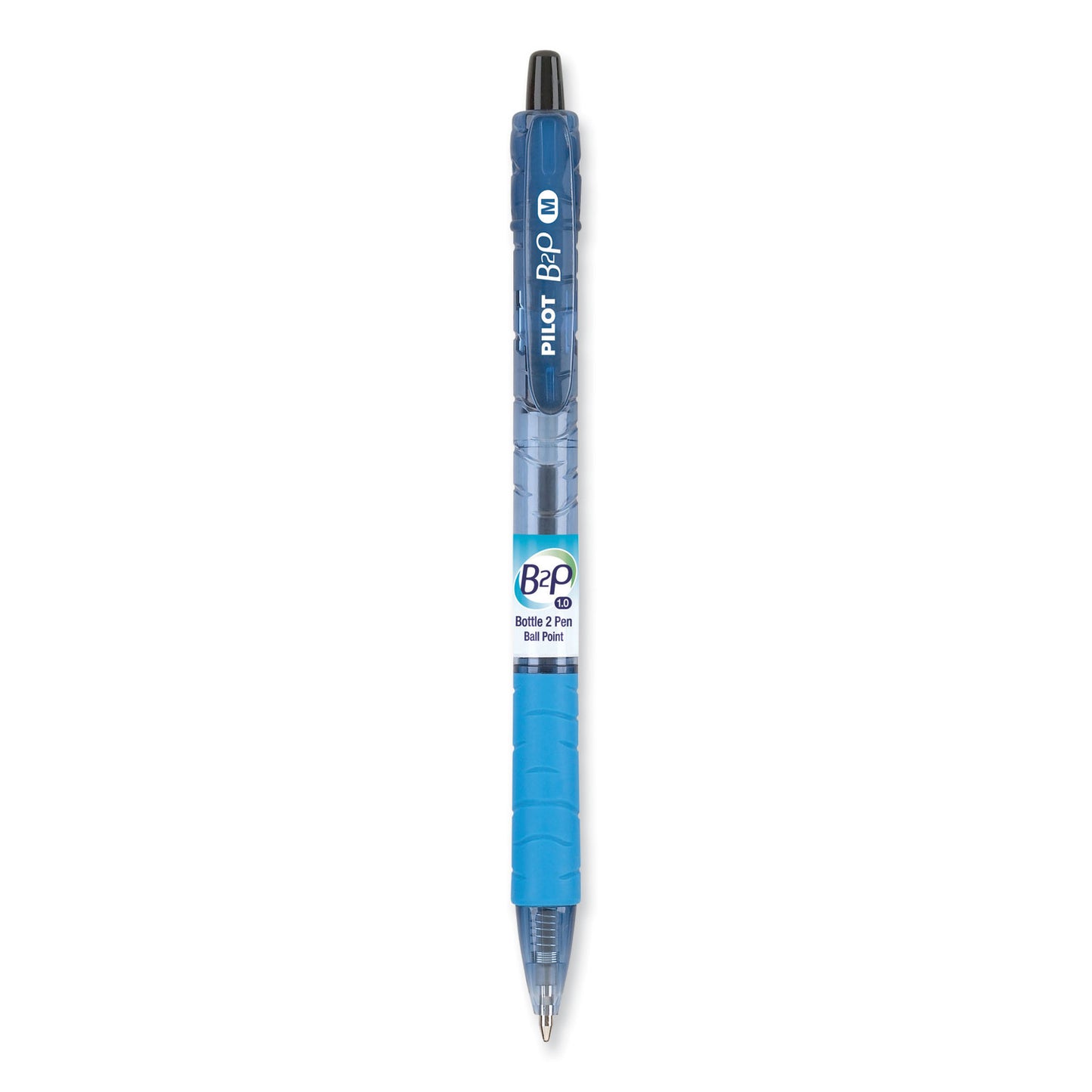 Pilot B2P Bottle-2-Pen Recycled Ballpoint Pen, Retractable, Medium 1 mm, Black Ink, Translucent Blue Barrel, Dozen (32800)
