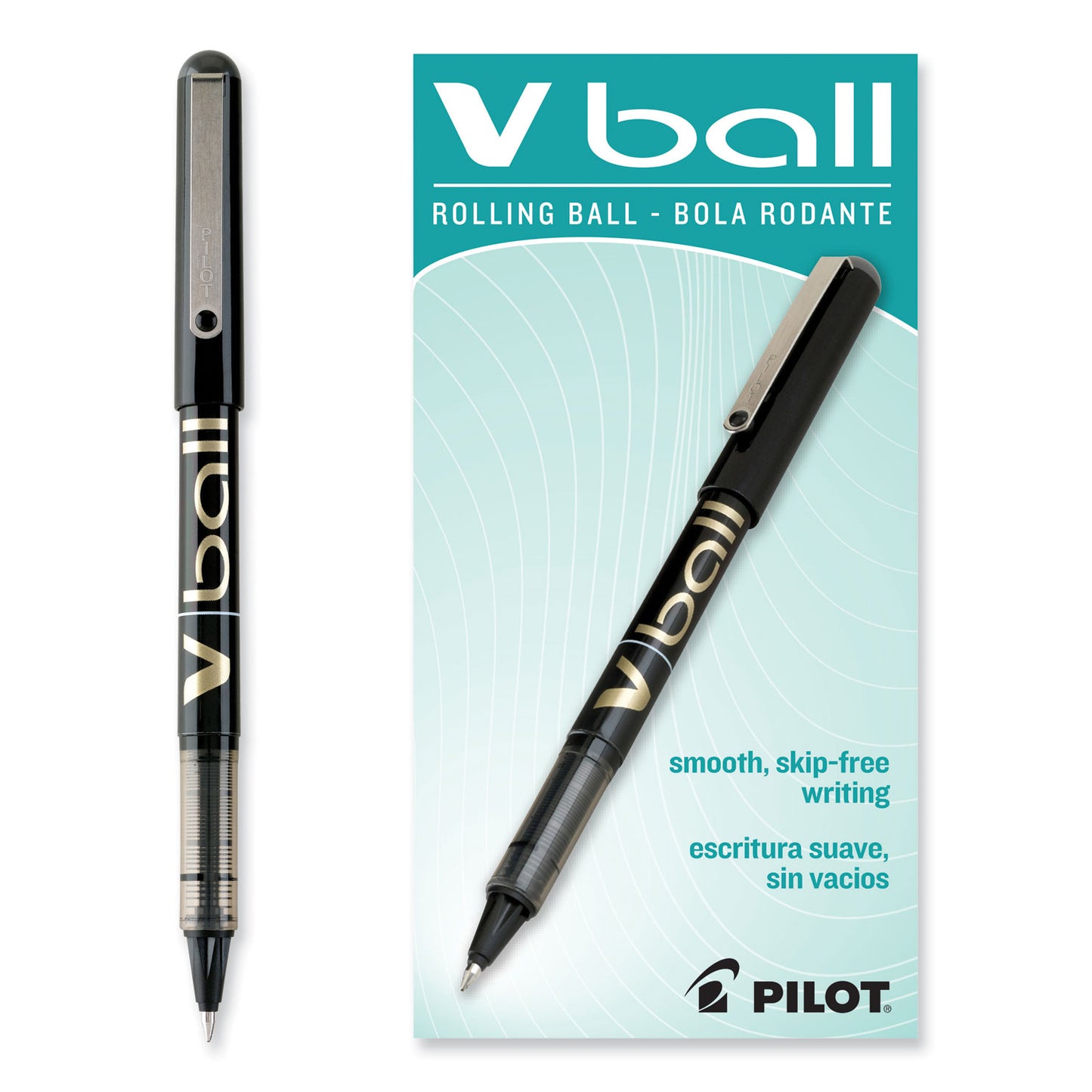 Pilot VBall Liquid Ink Roller Ball Pen, Stick, Fine 0.7 mm, Black Ink, Black/Clear Barrel, Dozen (35112)