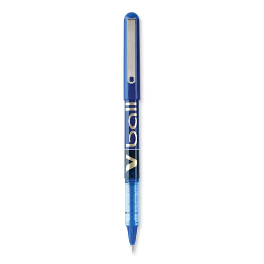 Pilot VBall Liquid Ink Roller Ball Pen, Stick, Fine 0.7 mm, Blue Ink, Blue/Clear Barrel, Dozen (35113)