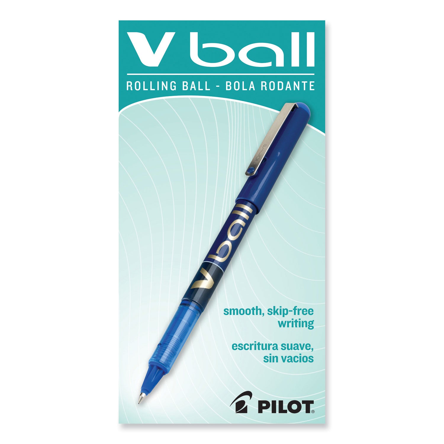 Pilot VBall Liquid Ink Roller Ball Pen, Stick, Fine 0.7 mm, Blue Ink, Blue/Clear Barrel, Dozen (35113)