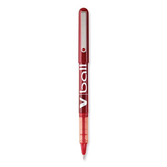 Pilot VBall Liquid Ink Roller Ball Pen, Stick, Extra-Fine 0.5 mm, Red Ink, Red/Clear Barrel, Dozen (35202)