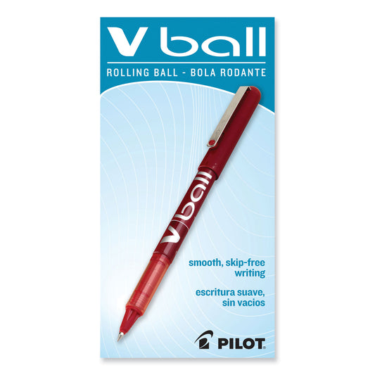 Pilot VBall Liquid Ink Roller Ball Pen, Stick, Extra-Fine 0.5 mm, Red Ink, Red/Clear Barrel, Dozen (35202)