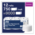 Tork Coreless High Capacity Bath Tissue, 2-Ply, White, 750 Sheets/Roll, White, 12/Carton (472885)