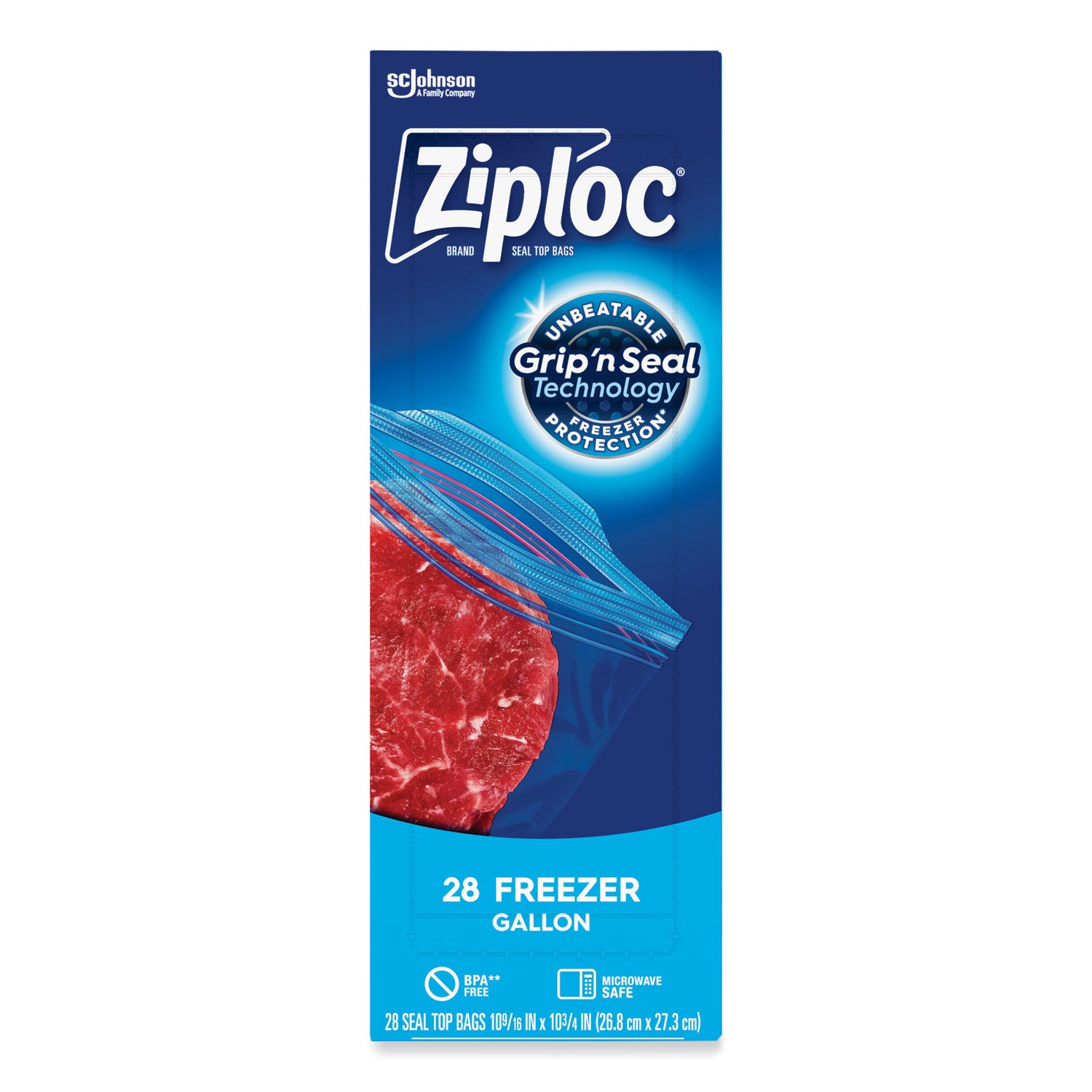 Ziploc Zipper Freezer Bags, 1 gal, 9.6" x 12.1", Clear, 28/Box (314445BX)