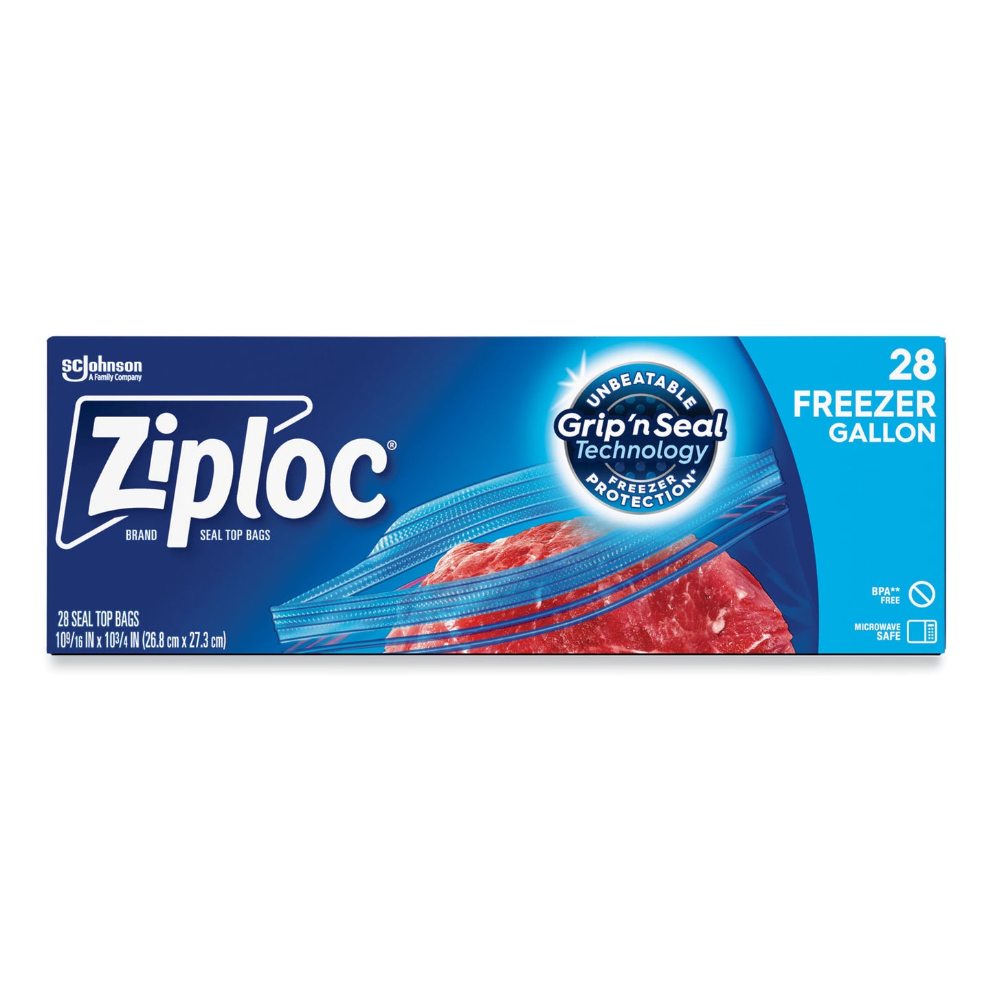 Ziploc Zipper Freezer Bags, 1 gal, 9.6" x 12.1", Clear, 28/Box (314445BX)