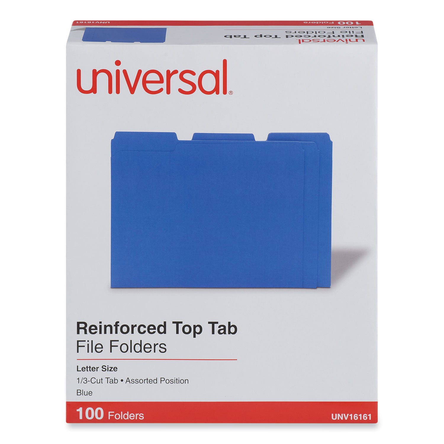 Universal Reinforced Top-Tab File Folders, 1/3-Cut Tabs: Assorted, Letter Size, 1" Expansion, Blue, 100/Box (16161)