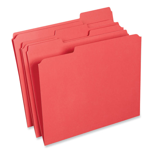 Universal Reinforced Top-Tab File Folders, 1/3-Cut Tabs: Assorted, Letter Size, 1" Expansion, Red, 100/Box (16163)