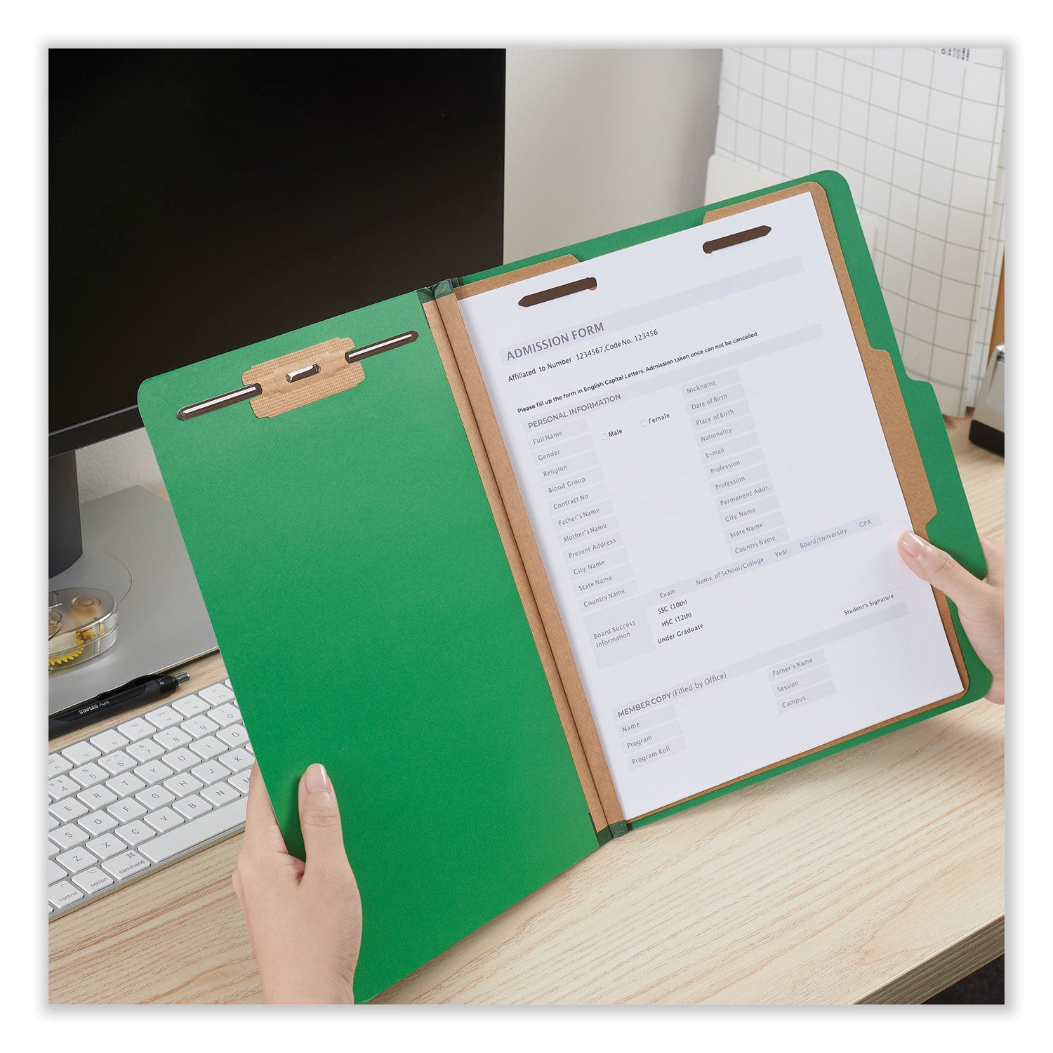 Universal Bright Colored Pressboard Classification Folders, 2" Expansion, 1 Divider, 4 Fasteners, Letter Size, Emerald Green, 10/Box (10202)