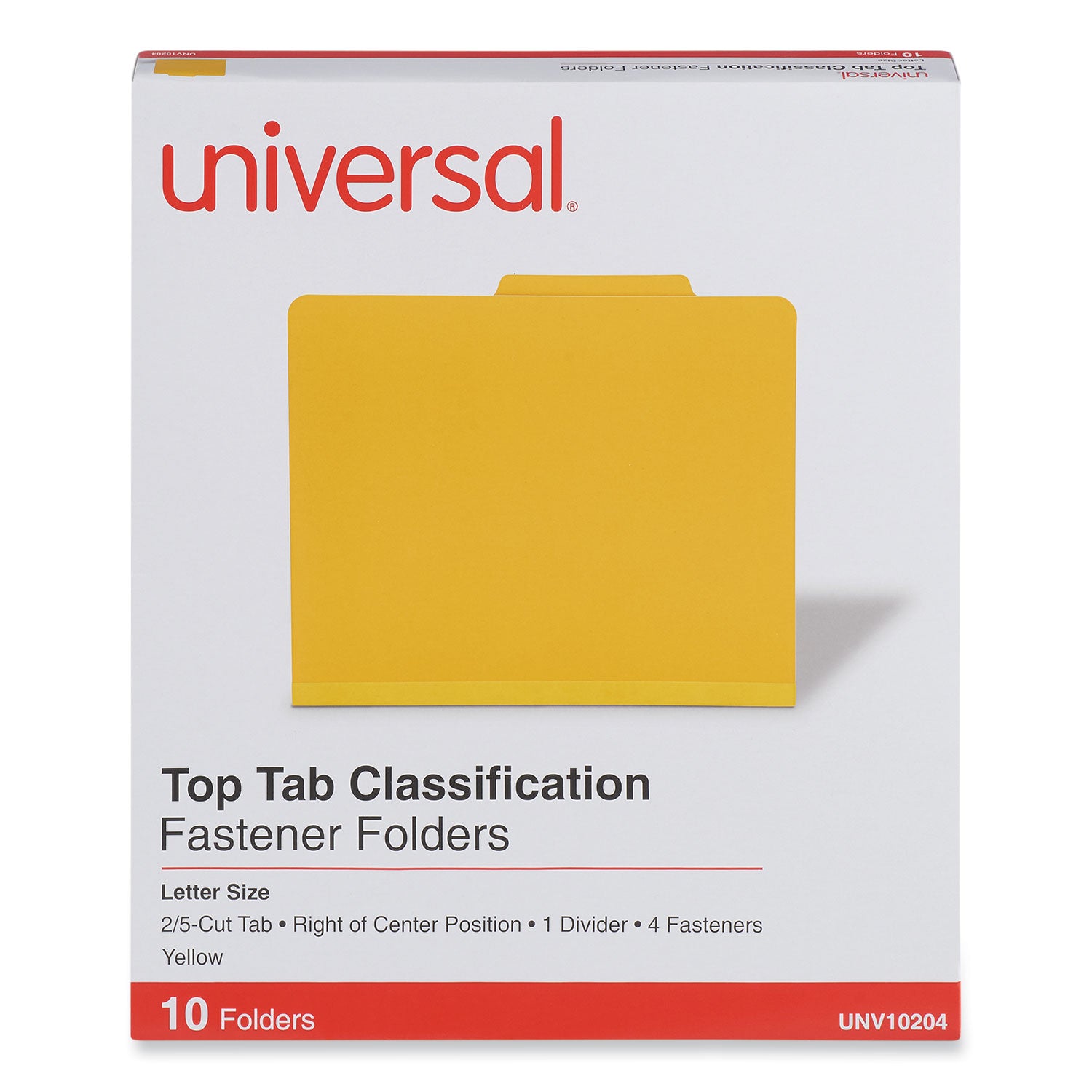 Universal Bright Colored Pressboard Classification Folders, 2" Expansion, 1 Divider, 4 Fasteners, Letter Size, Yellow Exterior, 10/Box (10204)