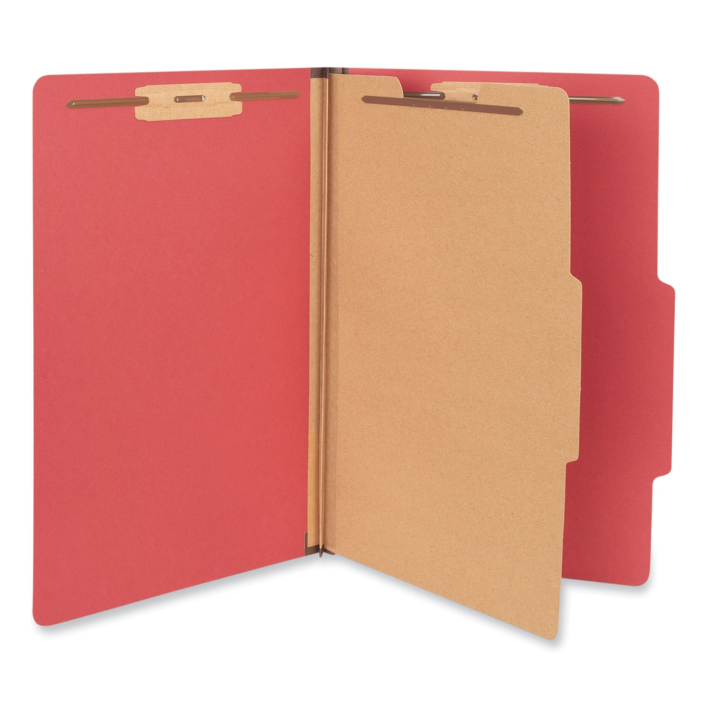 Universal Bright Colored Pressboard Classification Folders, 2" Expansion, 1 Divider, 4 Fasteners, Legal Size, Ruby Red Exterior, 10/Box (10213)