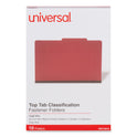 Universal Bright Colored Pressboard Classification Folders, 2" Expansion, 1 Divider, 4 Fasteners, Legal Size, Ruby Red Exterior, 10/Box (10213)